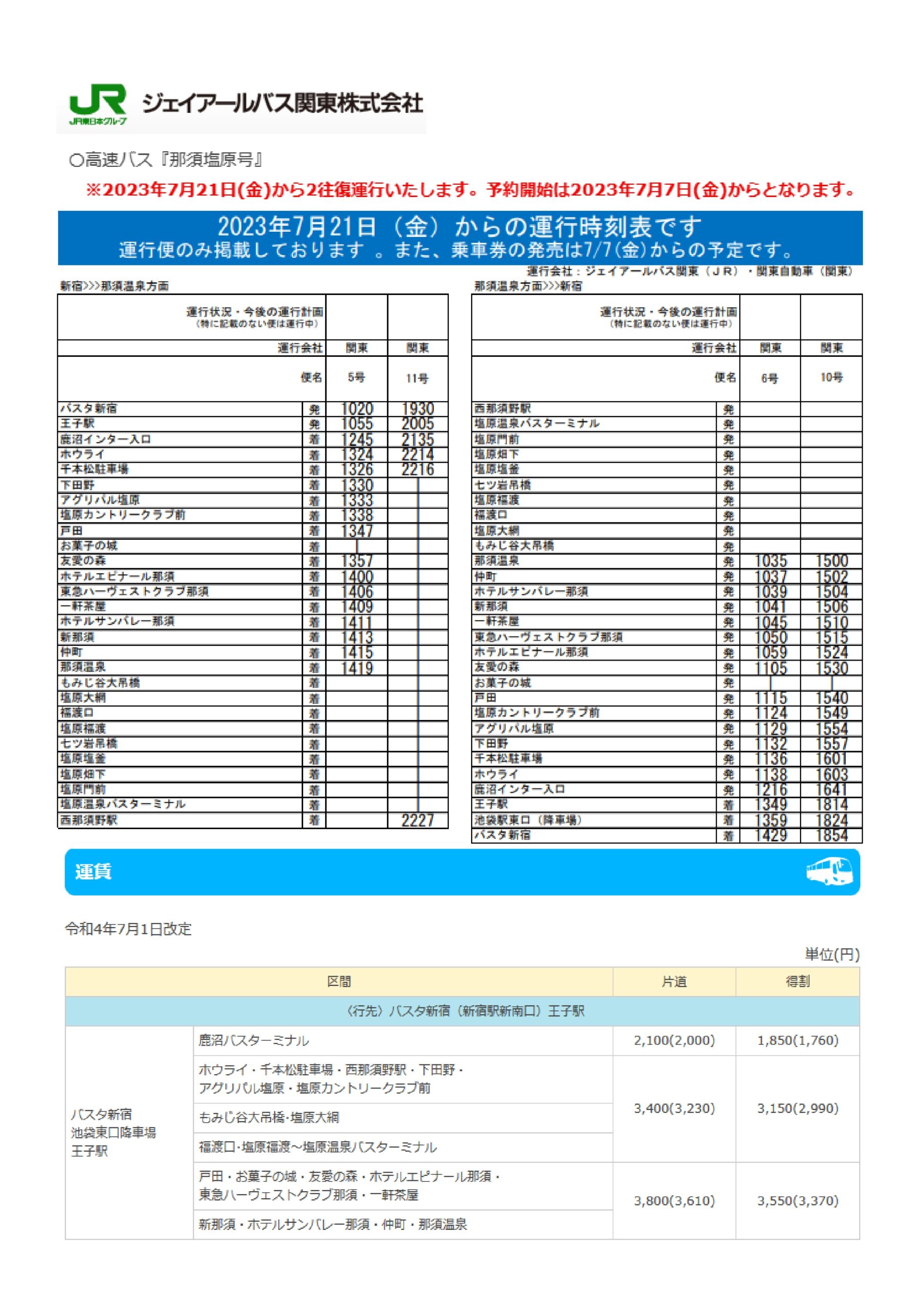 那須 安い 塩原 バス 新宿