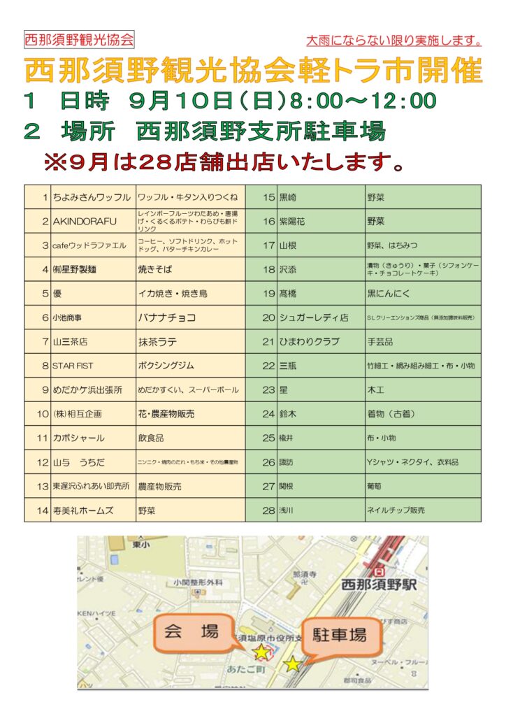 西那須野観光協会軽トラ市開催について（９月１０日）
