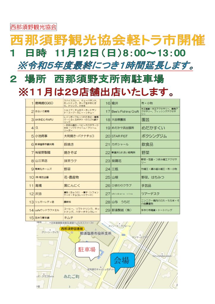 西那須野観光協会軽トラ市開催について（11月12日）